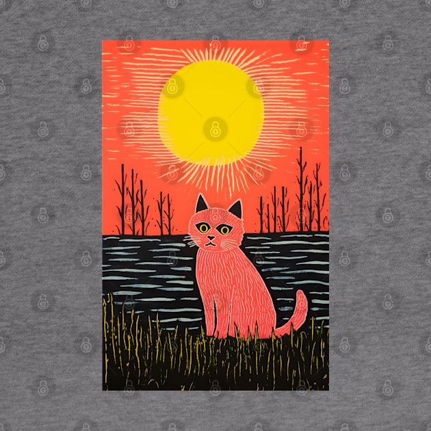 Riso-graphic Cat's Joyful Field by AestheticsArt81